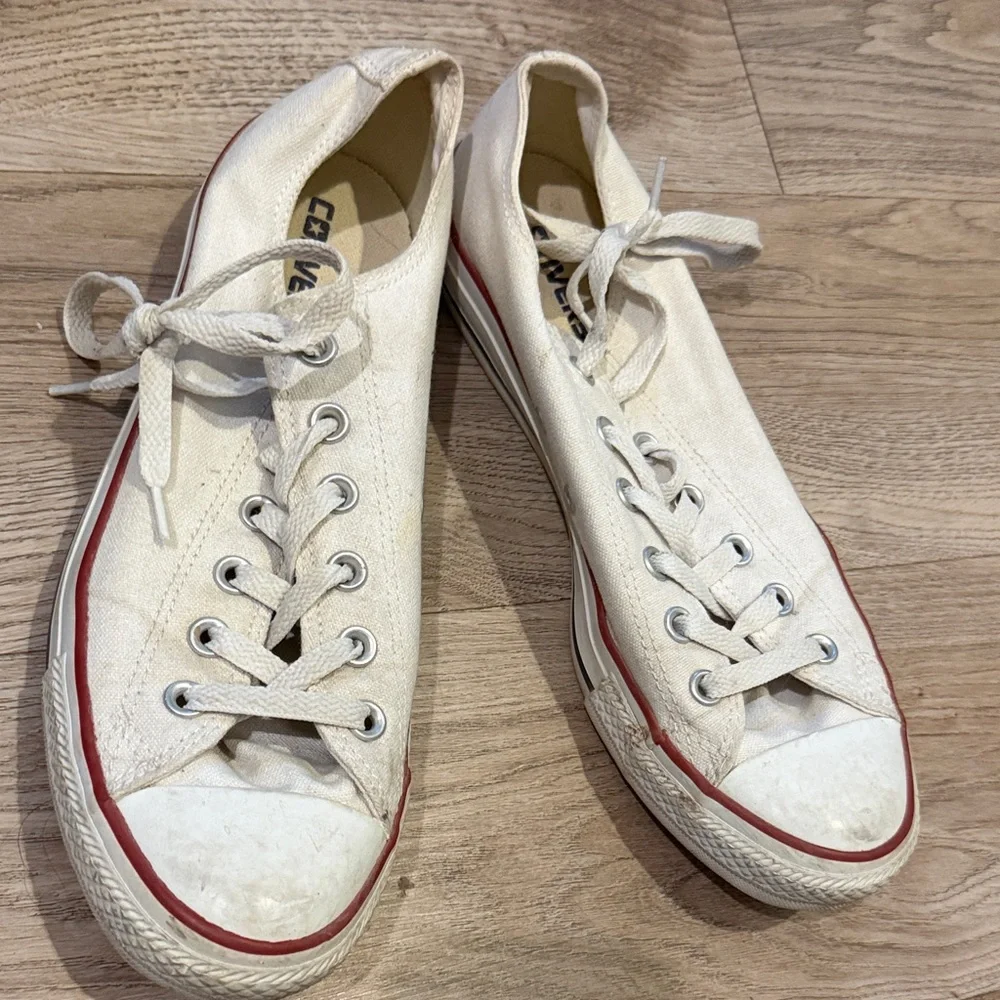 Converse Cream Canvas Sneakers with Red Accents - Picture 2 of 4